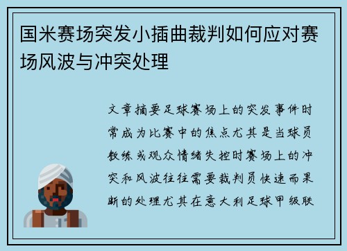 国米赛场突发小插曲裁判如何应对赛场风波与冲突处理