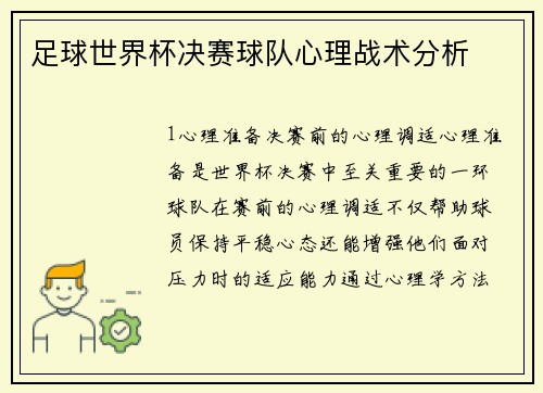 足球世界杯决赛球队心理战术分析